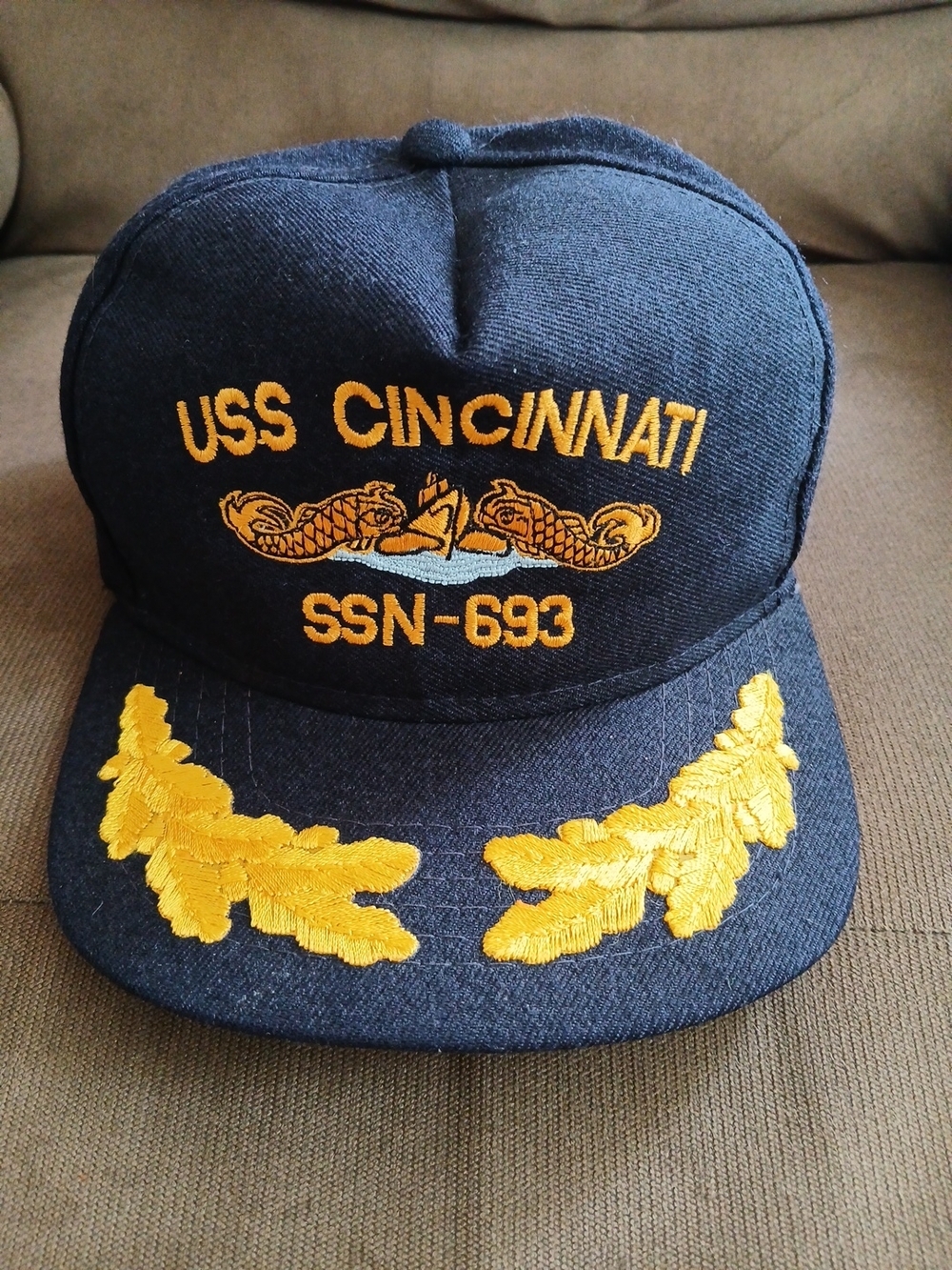USS Cincinnati SSN-693 Embroidered Navy Cap - Black and Gold